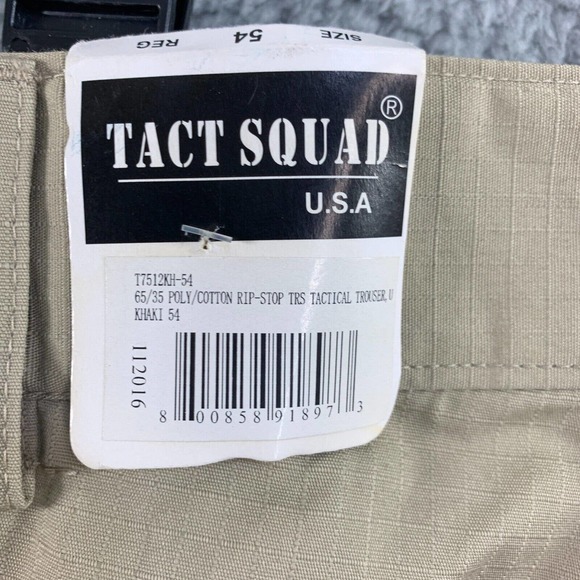 Tact Squad Pants Mens 54 x37 Khaki Ripstop Cargo Pockets Elastic Waist - Picture 11 of 15